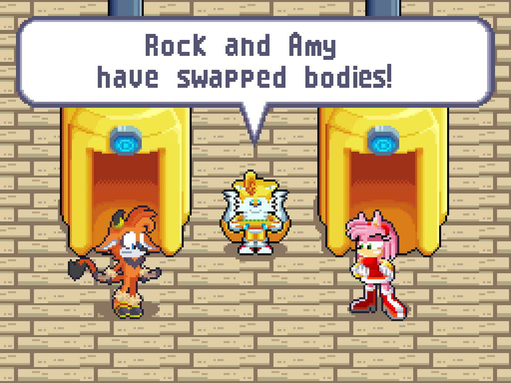 2d_animation amy_rose animated body_swap boots bouncing bouncing_ears bouncing_tail bovid bovine canid canine cattle clothing dabigchill digital_media_(artwork) dress duo eulipotyphlan fan_character female footwear fox hedgehog male male/female mammal miles_prower orange_body pink_body pixel_(artwork) pixel_animation red_boots red_clothing red_dress red_footwear rock_the_bull sega sonic_the_hedgehog_(series) tail tail_motion