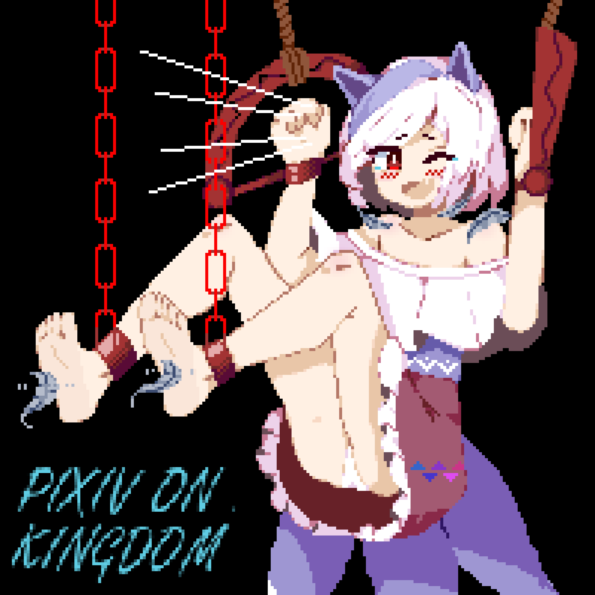 1girl animal_ears artist_name ass bare_legs bare_shoulders barefoot bdsm black_background blush bound bound_ankles bound_wrists collarbone eyelashes feathers feet_up foot_tickling frilled_skirt frills full_body hands_up highres kingdom_(user_ysav4824) knees_up laughing legs looking_at_viewer medium_hair miniskirt mitsugashira_enoko off-shoulder_shirt off_shoulder one_eye_closed open_mouth panties parted_bangs pink_hair pixel_art red_eyes red_skirt restrained sash shirt simple_background skirt soles solo swept_bangs tickle_torture tickling touhou underwear white_panties white_shirt