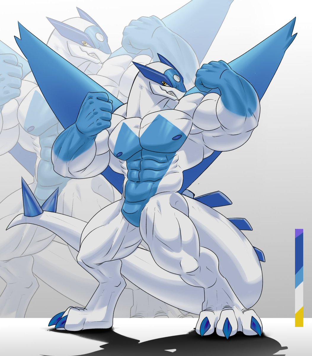 abs anthro athletic biceps big_biceps biped blue_chest blue_claws blue_hands blue_spikes claws eye_horns featureless_crotch flexing flexing_muscles fusion generation_2_pokemon generation_3_pokemon hi_res horn hybrid latios legendary_pokemon lugia male muscular muscular_anthro muscular_legs muscular_male muscular_thighs nintendo nipples palette pecs pokemon pokemon_(species) pokemon_fusion pose serratus sharp_claws solo spiked_tail spikes spikes_(anatomy) tail tail_spines valentinesartx white_body white_skin wings