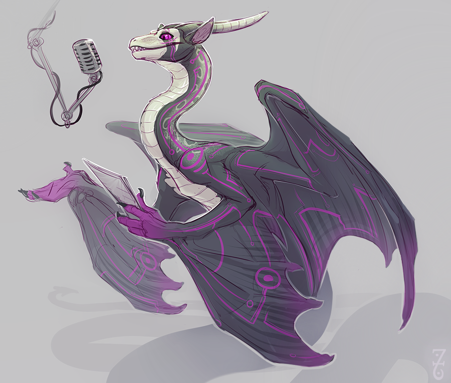 alternate_species ambiguous_gender anthro belly_scales cecil_gershwin_palmer clawed_fingers dragon flight_rising furrification horn membrane_(anatomy) membranous_wings microphone purple_eyes scales scalie solo spiral_dragon welcome_to_night_vale wings zyraxus