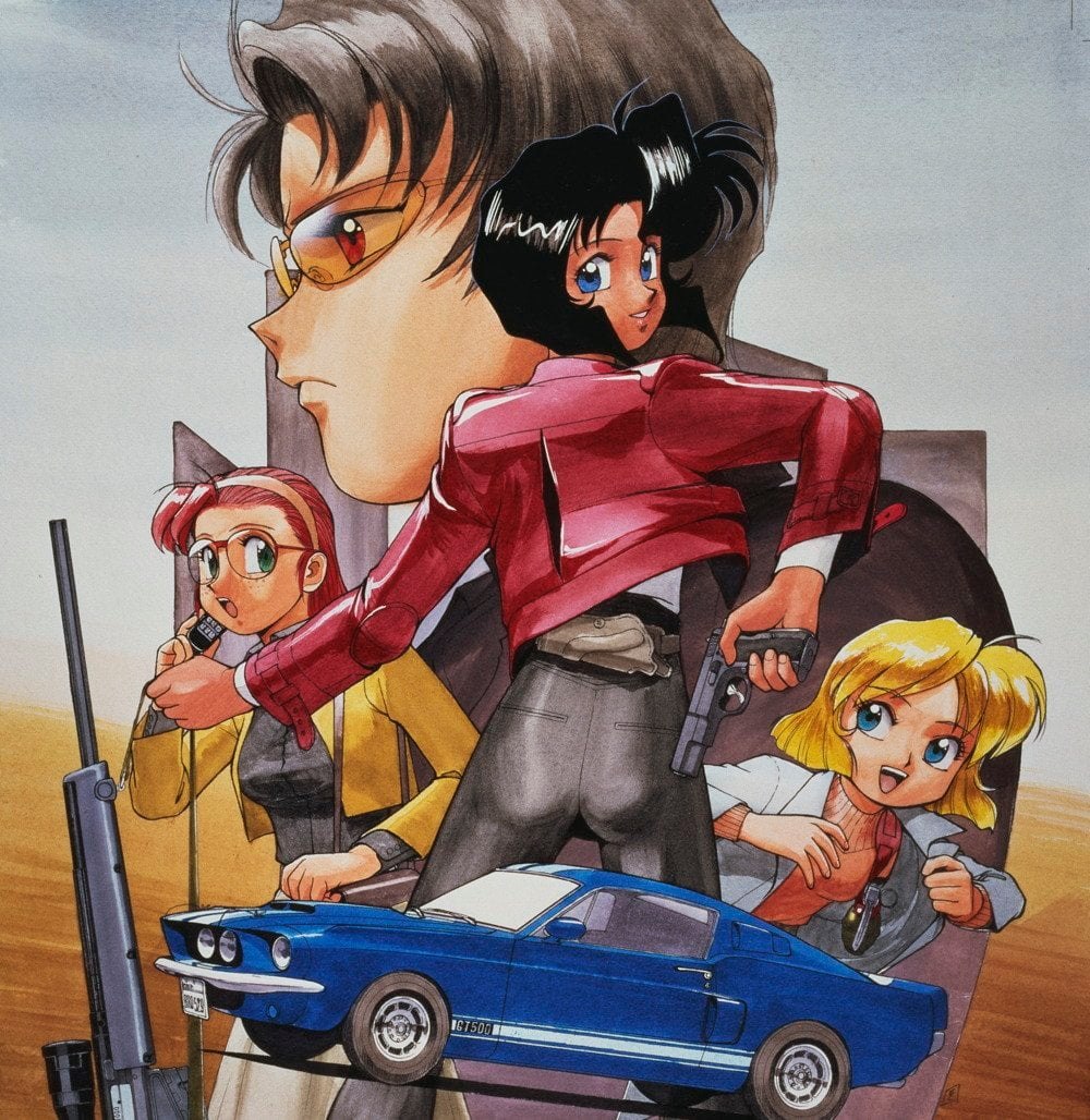 1990s_(style) 4girls :d ass becky_farrah black_hair black_jacket black_pants black_shirt blue_eyes blunt_ends bob_cut breasts brown_eyes car cellphone closed_mouth collage cover cropped_jacket cz_75 dark-skinned_female dark_skin drawing_gun dutch_angle dvd_cover explosive expressionless eyelashes from_behind glasses green_eyes grenade gun gunsmith_cats hairband handgun holding holding_gun holding_weapon holster inverted_bob jacket leaning_forward long_hair long_skirt long_sleeves looking_ahead looking_at_another looking_at_viewer looking_back medium_breasts minnie_may_hopkins motor_vehicle multiple_girls natasha_radinov non-web_source official_art open_clothes open_jacket open_mouth opened_by_self orange_sweater outstretched_arm pants parted_lips phone promotional_art rally_vincent red_hair red_jacket retro_artstyle ribbed_sweater rifle round_eyewear safety_glasses scope shelby_gt500 shirt short_hair sidelocks skirt small_breasts smile sonoda_ken'ichi standing sweater talking_on_phone teeth textless_version turtleneck turtleneck_sweater upper_teeth_only very_short_hair weapon weapon_request white_hairband white_jacket white_shirt white_skirt wrap-around_shades yellow_jacket