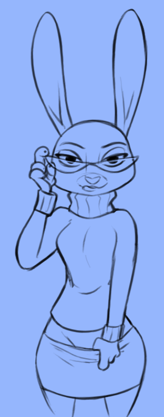 anthro blue_background bottomwear clothing disney eyewear female glasses lagomorph leporid line_art looking_at_viewer mammal rabbit rockbottomfeeder simple_background skirt solo sweater topwear turtleneck undressing violet_hopps zootopia