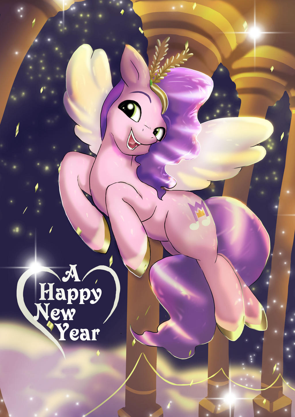 2021 crown cutie_mark digital_media_(artwork) equid equine feathered_wings feathers female feral flying green_eyes hair hasbro headgear hi_res hooves mammal mlp_g5 my_little_pony neoshrek open_mouth open_smile pegasus pink_body pipp_petals_(mlp) purple_hair purple_tail smile solo spread_wings tail wings yellow_hooves