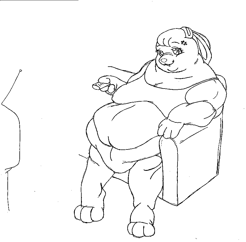 2013 anthro belly big_belly black_and_white breasts buckteeth clothing danellz deep_navel female furniture hair lagomorph leporid mammal monochrome navel obese obese_anthro obese_female overweight overweight_anthro overweight_female rabbit shirt sitting sketch sofa solo teeth television topwear tv_remote