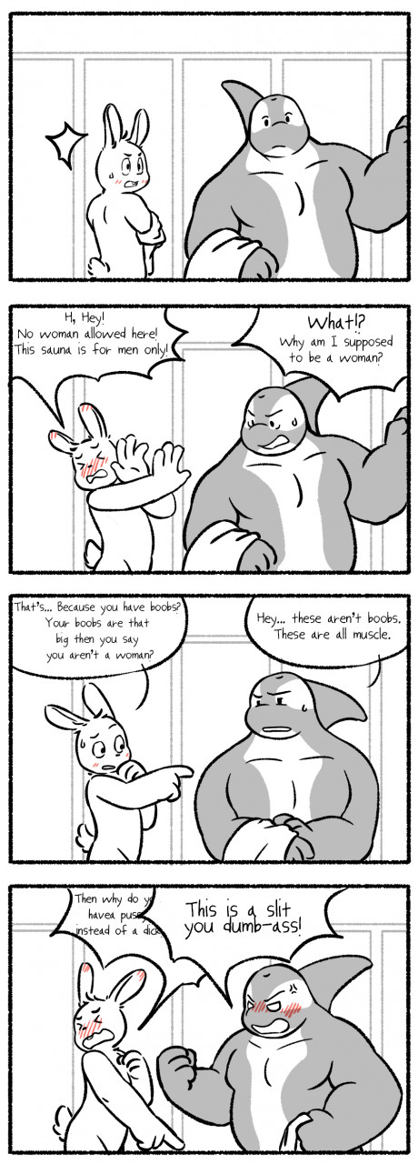 ambiguous_gender angry angry_expression anthro big_ears cetacean chubby_anthro chubby_male comic confusion cross-popping_vein dolphin dorsal_fin duo embarrassed embarrassed_nude_anthro embarrassed_nude_male fin foreyu gender_confusion hi_res humor lagomorph larger_male leporid male male/male mammal marine moobs muscular muscular_anthro muscular_male oceanic_dolphin orca rabbit rabbit_ears shocked shocked_expression shocked_face size_difference slightly_chubby slit small_tail smaller_male spiracles tail toothed_whale worried worried_face