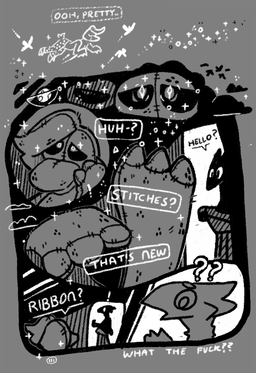 anatid animate_inanimate anseriform anthro avian bird comic dream duck duo english_text female living_plushie magic male plushie ribboncable_(artist) sleeping text