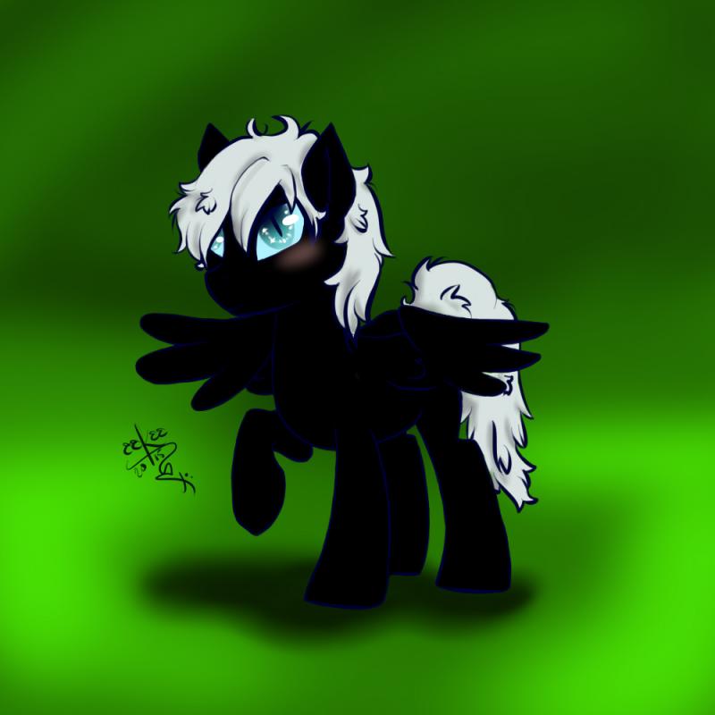 2015 4_legs black_body black_fur blue_eyes blush dawn_lightwing digital_drawing_(artwork) digital_media_(artwork) equid equine fan_character feathered_wings feathers feral fur grey_mane grey_tail hasbro horse male mammal mane my_little_pony one_leg_up pegasus pony pupils raised_leg signature simple_background slit_pupils solo spread_wings standing tail unknown_artist wings