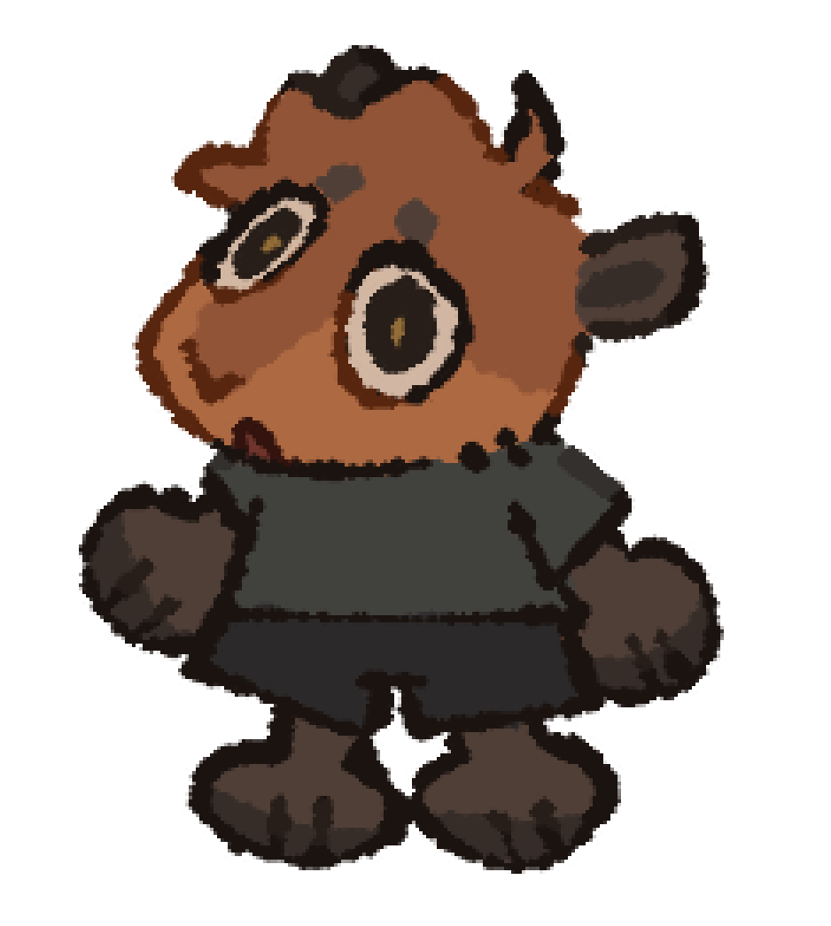 anthro brown_body brown_fur brown_hair capybara caviid chibi ears_up eyebrows fur green_eyes hair male mammal milo_(dandyman) poolbranch purple_background rodent short_hair simple_background solo