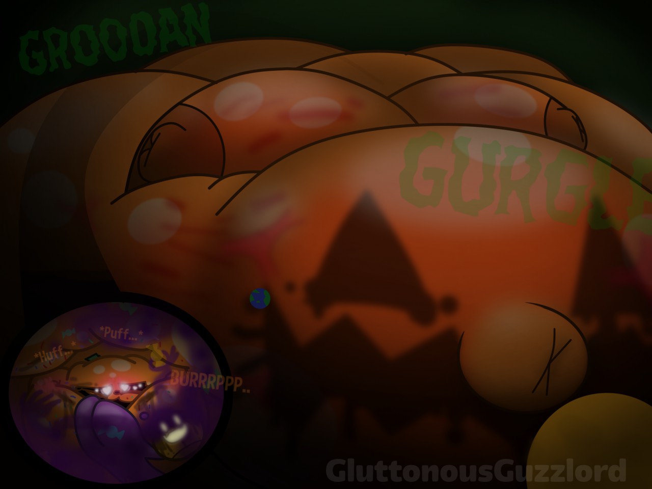 2018 4:3 animal_crossing artist_name belly belly_expansion big_belly boots burping candy clothing dark dessert earth english_text expansion food footwear fruit gluttonousguzzlord green_text groaning growing growth halloween holidays jack_(animal_crossing) moobs nintendo onomatopoeia overweight plant pumpkin sequence sound_effects text watermark weight_gain