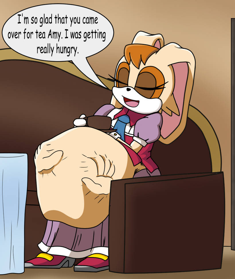 amy_rose anthro belly brown_eyebrows clothed clothing container cup dialogue dominant dominant_female duo english_text eulipotyphlan eyebrows eyelashes eyes_closed faceless_character female female/female footwear fur hair hedgehog lagomorph leporid long_ears mammal mature_female rabbit sega shoes sitting sonic_the_hedgehog_(series) speech_bubble tan_body tan_fur tea_cup text vanilla_the_rabbit vore xcosmicfetishx