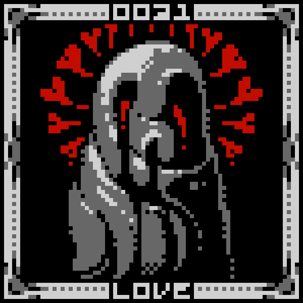 &lt;3 16-bit 1:1 ambiguous_gender black_background blood blood_from_eye bodily_fluids border digital_media_(artwork) english_text feral gastropod grey_border grey_text heart_reaction mollusk number partially_colored pixel_(artwork) red_heart restricted_palette scp-031 scp_foundation simple_background slug snugboat11 solo text