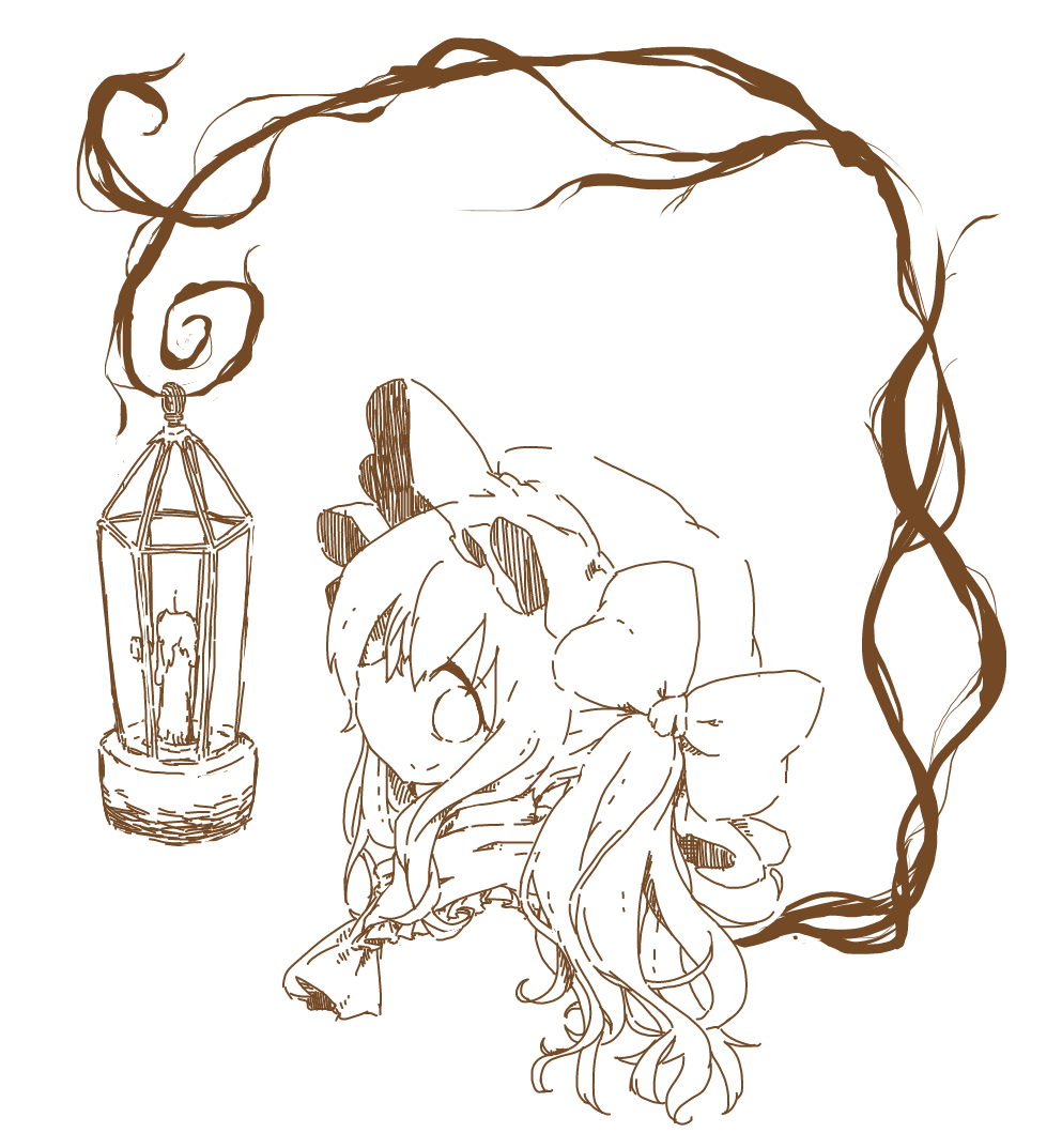 1girl candle cropped_torso flandre_scarlet frilled_shirt_collar frills from_side hat hat_ribbon lineart long_hair looking_at_viewer looking_to_the_side mob_cap ribbon solo tisha_(kimagurenukosan) touhou transparent_background