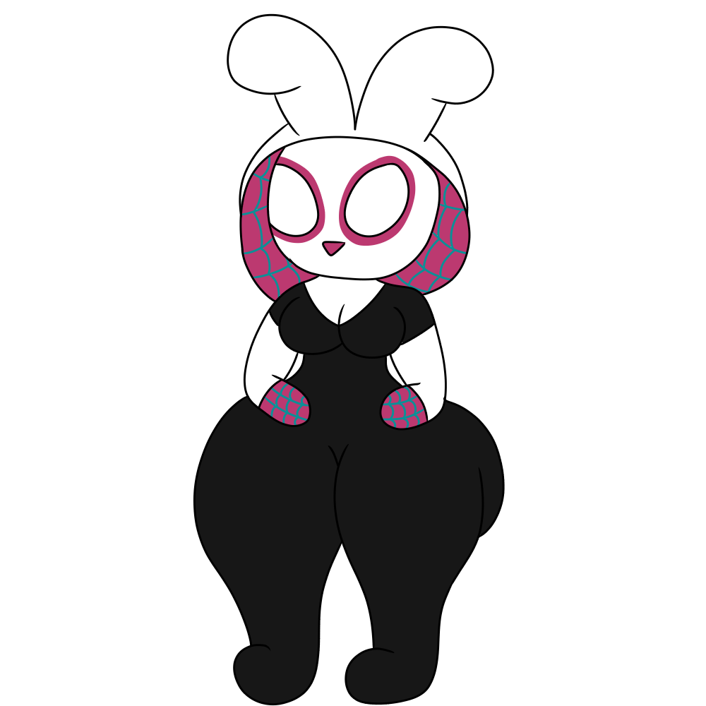 1:1 anthro big_butt black_clothing bodysuit breasts bunny_gwen_(reathe) butt clothing female flat_colors hoodie lagomorph leporid mammal marvel mask rabbit reathe skinsuit solo spider-man_(series) superhero_costume thick_thighs tight_clothing topwear white_clothing