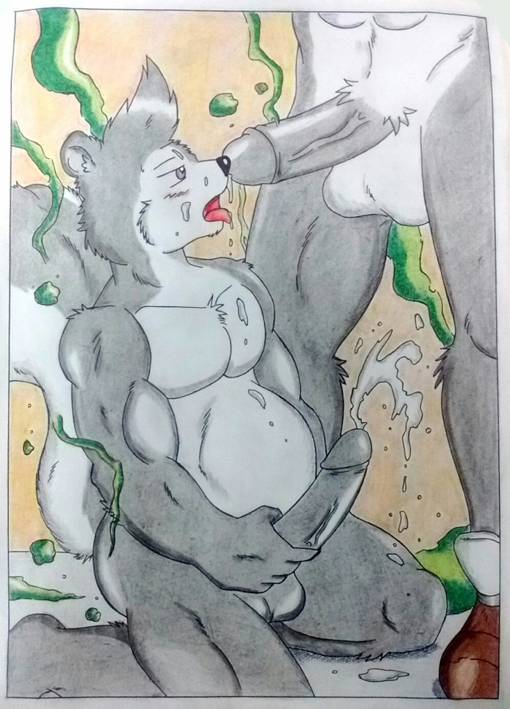 2016 anthro balls barazoku black_body black_fur black_nose black_penis blush blush_lines bodily_fluids clothing comic comic_panel cum cum_drip cum_in_mouth cum_inside cum_on_belly cum_on_body cum_on_chest dashthefox dripping duo footwear footwear_only fur genital_fluids genitals hi_res male male/male mammal manly masturbation mephitid mostly_nude musclegut muscular musk musk_clouds musk_fetish musk_worship musky_balls musky_butt musky_cock on_knee open_mouth penis punky_skunk purple_eyes shoes shoes_only simple_background skunk skunk_tail splash_page traditional_media_(artwork) vein veiny_penis