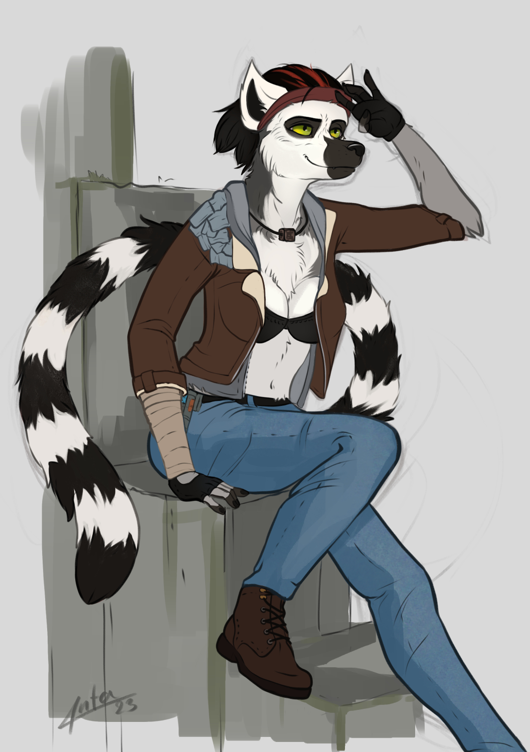 2023 5_fingers alternate_species alyx_vance antanariva anthro black_nose breasts clothed clothing digital_media_(artwork) female fingers fur green_eyes half-life hi_res lemur mammal midriff navel primate solo strepsirrhine valve white_body white_fur