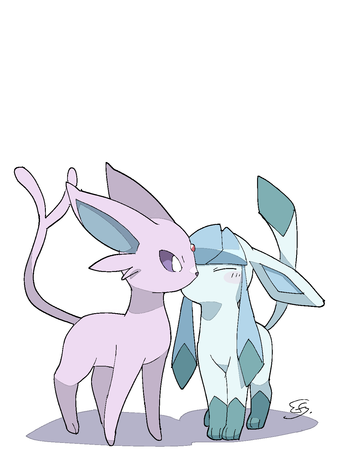 2023 ambiguous/ambiguous ambiguous_gender big_ears blue_inner_ear blush canid cheek_tuft colored digital_media_(artwork) duo ears_back eeveelution espeon eyes_closed facial_tuft felid feline feral feral_on_feral forehead_gem forked_tail front_view full-length_portrait fur generation_2_pokemon generation_4_pokemon glaceon grey_body grey_fur grey_tail_tip hi_res iie_efg kemono kissing leg_markings mammal markings monotone_body monotone_ears monotone_fur monotone_tail multicolored_body multicolored_fur nintendo pink_body pink_ears pink_fur pink_tail pivoted_ears pokemon pokemon_(species) portrait pupils purple_eyes quadruped romantic romantic_couple signature simple_background socks_(marking) standing tail three-quarter_view tuft two_tone_body two_tone_fur unusual_anatomy unusual_tail white_background white_body white_ears white_fur white_pupils white_tail