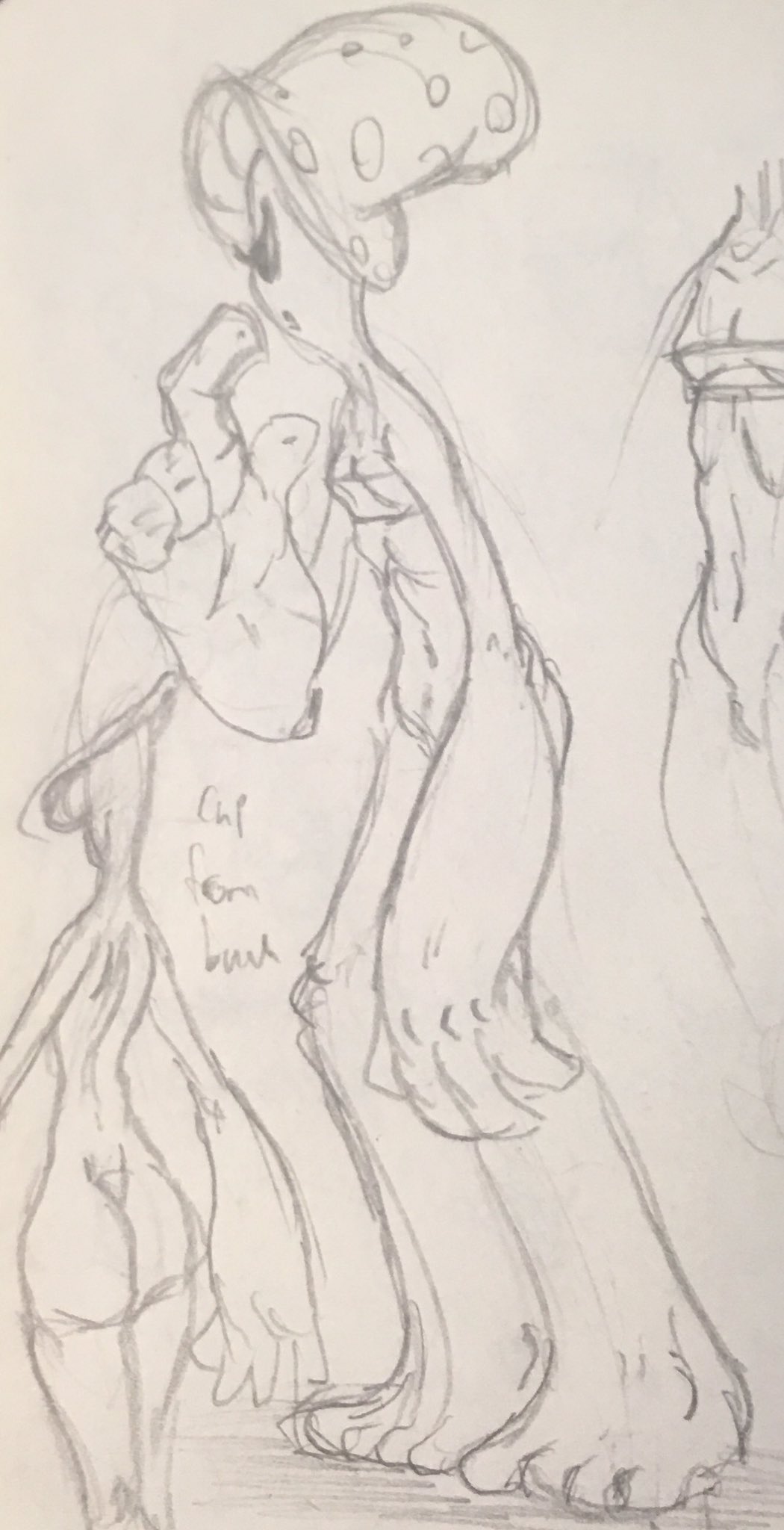 2018 4_fingers 4_toes bandeau barefoot bent_arm biped black_sclera bottomless clothed clothing elemental_creature elemental_humanoid english_text eyelashes featureless_crotch feet female fingers flat_chested front_view full-length_portrait fungi_fauna fungi_humanoid fungus graphite_(artwork) hi_res humanoid kaboodles markings multiple_images multiple_poses mushroom mushroom_humanoid not_furry one_eye_obstructed open_mouth partially_clothed partially_clothed_female pencil_(artwork) portrait pose rear_view simple_background sketch sketch_page skinny slim solo spots spotted_markings standing tall text three-quarter_portrait three-quarter_view toes topwear topwear_only traditional_media_(artwork)
