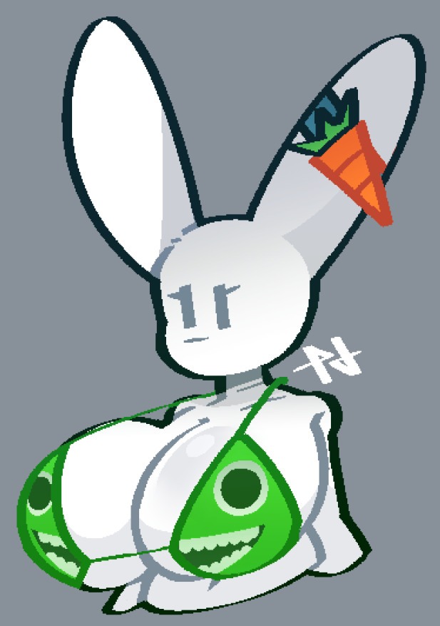 accessory anthro big_breasts bikini breasts carrot clothing ear_accessory ears_up eyelashes female food fur glistening glistening_breasts green_bikini green_clothing green_swimwear grey_background jumbo_josh lagomorph leporid mammal plant probablydemo rabbit simple_background simple_eyes simple_face solo swimwear vegetable watermark white_body white_ears white_fur