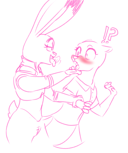 ?! anthro blush disney duo ears_up female female/female genitals gesture hand_under_chin holding_arm judy_hopps lagomorph leporid mammal monochrome mrs._otterton mustelid otter pink_and_white pussy rabbit simple_background sketch spoof_(artist) suggestive suggestive_gesture tongue tongue_out white_background zootopia