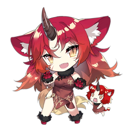 2girls :d animal_ear_request animal_ears artist_request blush blush_stickers brown_dress chibi china_dress chinese_clothes claw_pose dragon_print dress facial_mark fairy_(girls'_frontline) full_body fur-trimmed_collar fur-trimmed_footwear fur-trimmed_gloves fur_trim girls'_frontline gloves hair_between_eyes horns long_hair looking_at_viewer multiple_girls official_art open_mouth print_dress red_footwear red_gloves red_hair sharp_teeth simple_background single_horn slit_pupils smile standing tail teeth thick_eyebrows third-party_source transparent_background upper_teeth_only v-shaped_eyes yellow_eyes zodiac_fairy_(girls'_frontline)