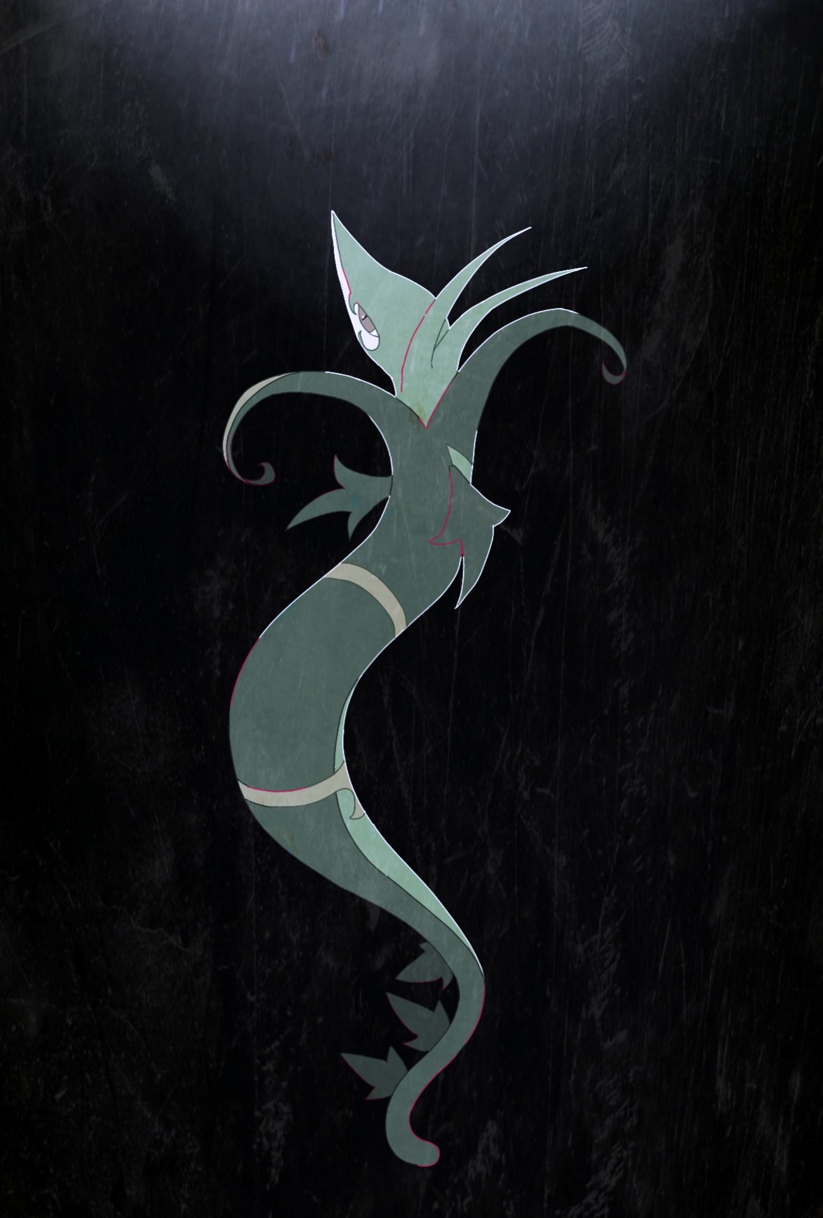 animal_focus black_background commentary full_body grey_eyes highres no_humans pokemon pokemon_(creature) serperior snake solo symbol-only_commentary wafu_pkmn