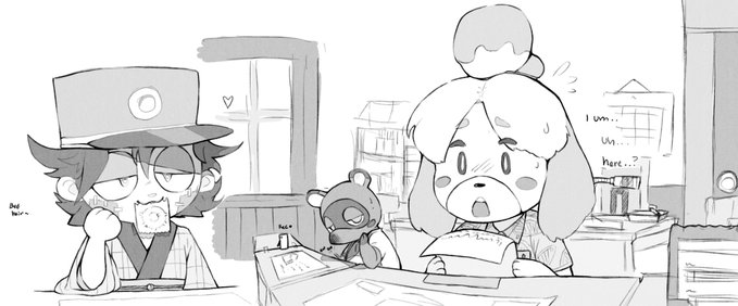 &lt;3 animal_crossing animal_humanoid anthro blush blush_lines canid canid_humanoid canine canine_humanoid chicowin clothed clothing condom dog_humanoid female human humanoid isabelle_(animal_crossing) male mammal mammal_humanoid nervous nintendo office raccoon_dog sexual_barrier_device smile tanuki tom_nook_(animal_crossing) villager_(animal_crossing)