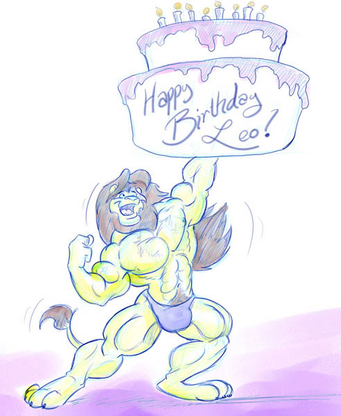 2006 anthro big_abs big_biceps big_muscles big_pecs big_quads birthday_cake brown_hair brown_mane cake candle dessert felid flexing_bicep food fur hair happy_birthday holding_object lion long_hair male mammal mane muscular muscular_anthro muscular_male open_mouth pantherine pecs pose simple_background solo toony yellow_body yellow_fur