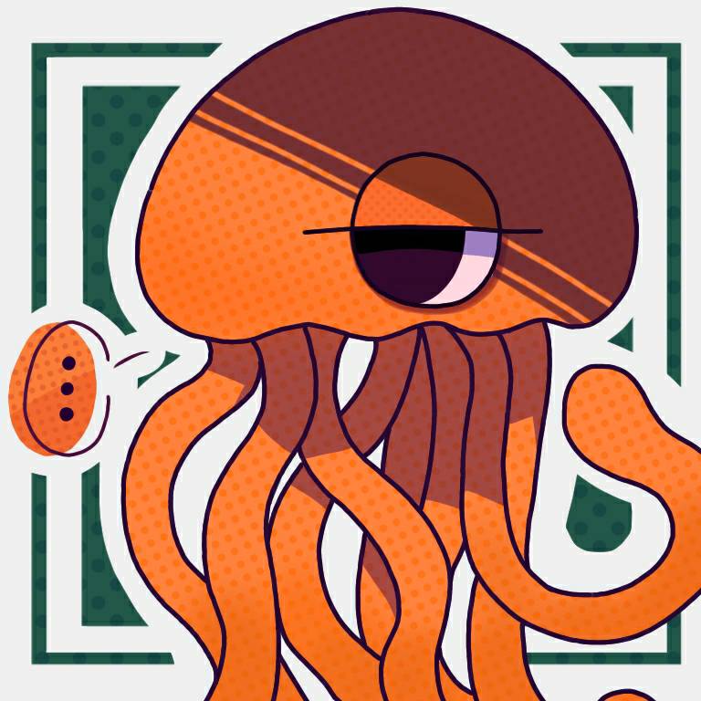 1:1 1_eye abstract_background ambiguous_gender annoyed annoyed_expression bald border cnidarian cyclops earless ellipsis feral garten_of_banban green_background green_border half-closed_eyes jellyfish long_tentacles looking_aside looking_away marine medusozoan mouthless multicolored_body multicolored_skin narrowed_eyes noseless orange_body orange_skin orange_tentacles outline portrait pose pqj8lw2wgi9d6vx purple_eyes raised_arm shadow simple_background solo speech_bubble stinger_flynn tentacles toony two_tone_body two_tone_skin white_background white_border white_outline