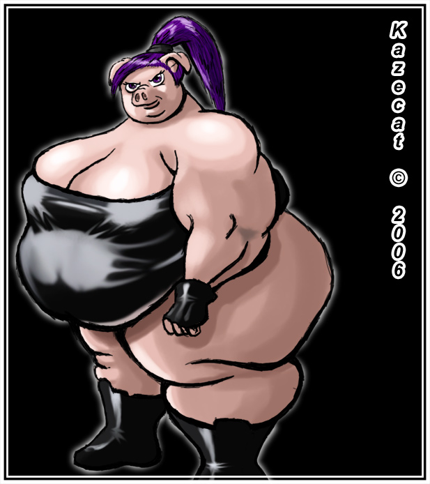 2006 anthro belly big_belly big_breasts boots breasts clothed clothing domestic_pig enorma_(kazecat) female fingerless_gloves footwear gloves hair handwear huge_thighs kazecat mammal obese obese_anthro obese_female overweight overweight_anthro overweight_female pink_body ponytail portrait snout suid suina sus_(pig) thick_thighs three-quarter_portrait topwear