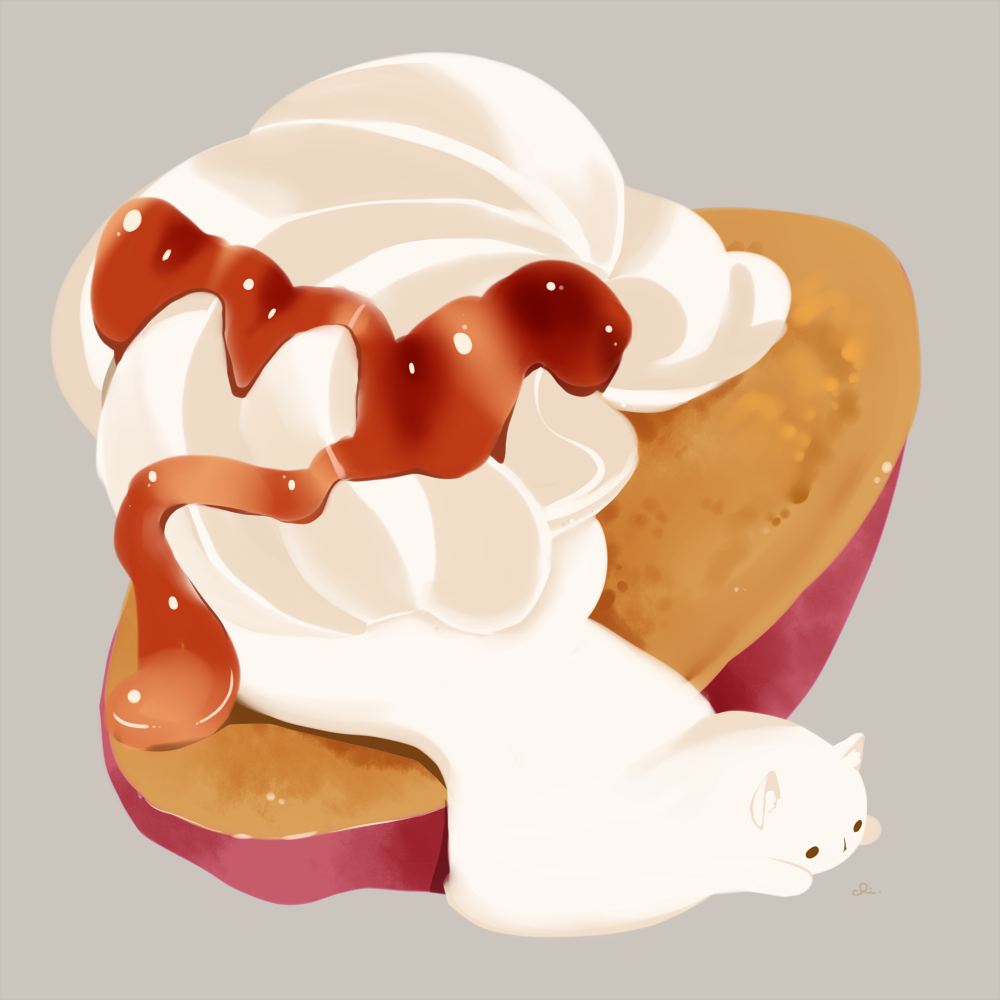 animal_focus bread chai_(drawingchisanne) food food_focus food_request grey_background melting no_humans original pastry signature strawberry_jam whipped_cream