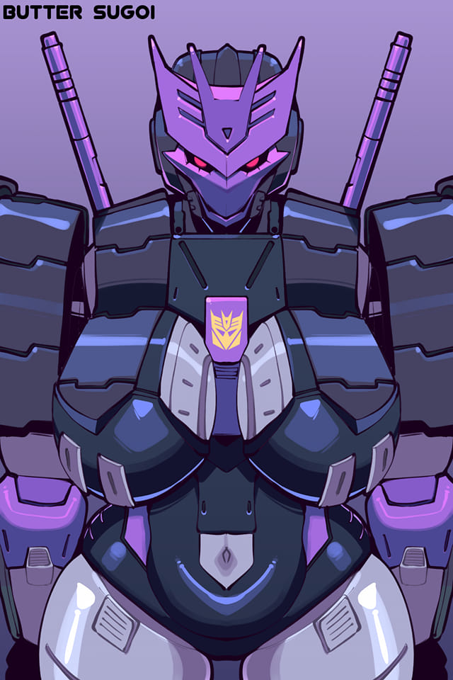 1girl artist_name breasts butter_sugoi cowboy_shot decepticon genderswap genderswap_(mtf) large_breasts mecha narrow_waist navel no_humans robot solo tarn the_transformers_(idw) transformers