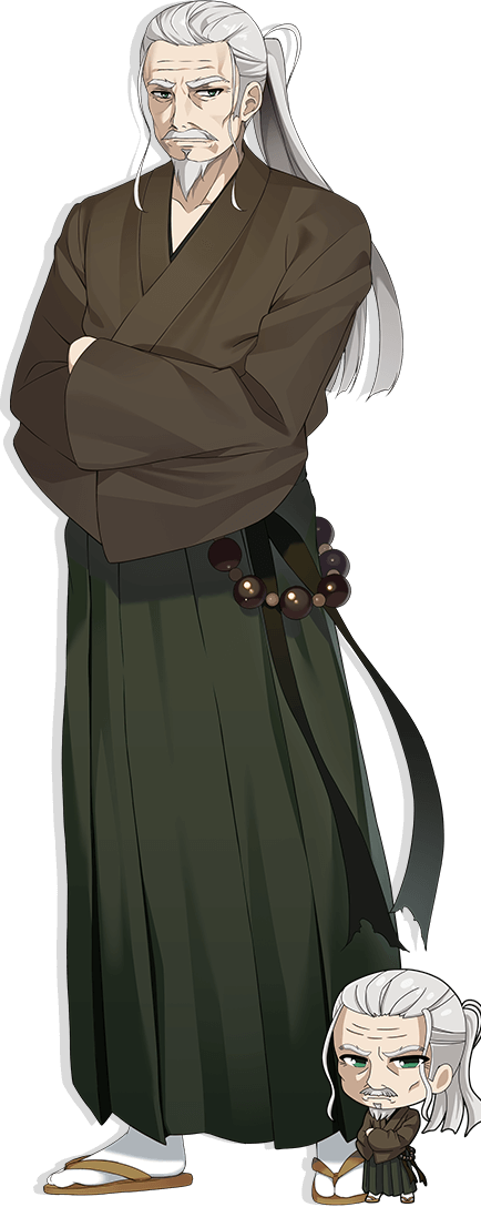 1boy beard chibi clothing_request facial_hair grey_hair kuzuryu_masatoki long_hair male_focus moe!_ninja_girls mustache ntt_solmare official_art old old_man transparent_background