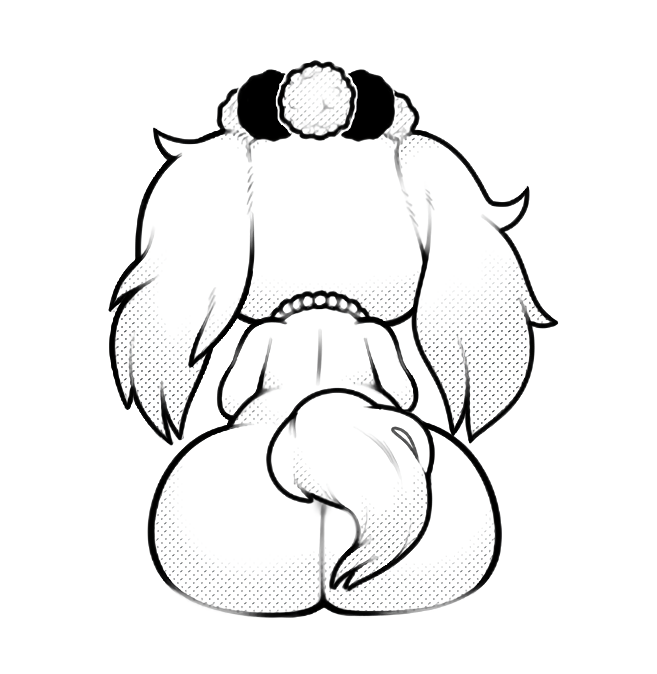 1:1 2023 anthro big_butt biped bird_dog black_and_white box_(hajimeyou654) butt canid canine canis cavalier_king_charles_spaniel digital_drawing_(artwork) digital_media_(artwork) domestic_dog female flower_garland garland hunting_dog jewelpet jewelry mammal monochrome necklace nude rear_view sanrio sapphie simple_background solo solo_focus spaniel tail toy_dog