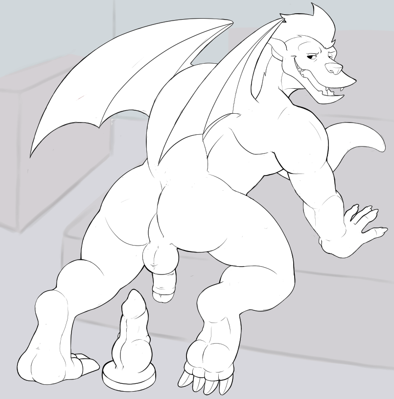 american_dragon:_jake_long anthro butt dildo disney dragon genitals humanoid_genitalia humanoid_penis jake_long looking_back male naughty_face paws penis presenting presenting_hindquarters raised_tail see-saw sex_toy solo tail wings