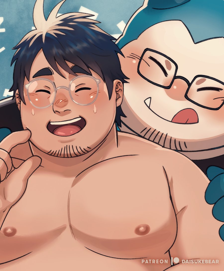 2boys :q alternate_facial_hair bara behind_another bespectacled blush clothed_male_nude_male clothed_pokemon cropped daisukebear fat fat_man finger_to_cheek furry furry_male furry_with_non-furry glasses goatee_stubble hands_on_another's_shoulders interspecies large_pectorals male_focus mature_male multiple_boys muscular muscular_male neroli_(pokemon) nervous_sweating nipples nude paid_reward_available pectorals plump pokemon pokemon_(game) pokemon_sleep round_eyewear shirt short_hair sideburns snorlax sweat t-shirt thick_eyebrows tongue tongue_out tusks undressing_another upper_body yaoi