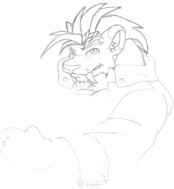 2013 anthro clothed clothing danellz fangs felid hair jacket male mammal muscular muscular_anthro muscular_male saber-toothed_tiger sabertooth_(anatomy) sketch solo teeth topwear traditional_media_(artwork) unfinished