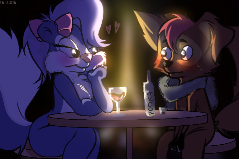 alcohol anthro beverage duo female hybrid mammal mephitid skunk tama-tama vodka