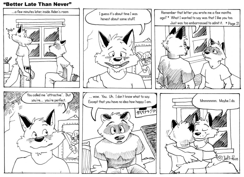 aiden_harris anthro canid canine closet_coon colin_young comic coming_out dialogue duo embrace english_text fox hug leafdog male male/male mammal monochrome procyonid raccoon star_wars stated_homosexuality stated_sexuality text yoda