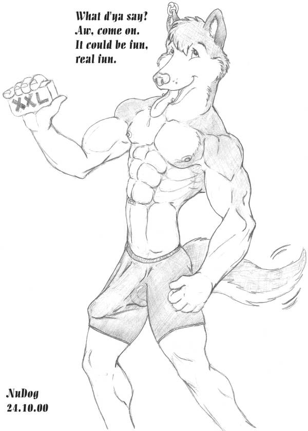 2000 abs anthro balls_outline black_and_white bottomwear bulge canid canine canis clothing dialogue domestic_dog ear_piercing ear_ring erection genital_outline graphite_(artwork) husky looking_at_viewer male mammal monochrome muscular muscular_anthro muscular_male nipples nordic_sled_dog nudog pecs pencil_(artwork) penis_outline piercing ring_piercing shorts_only solo spitz text tight_bottomwear tight_clothing traditional_media_(artwork)