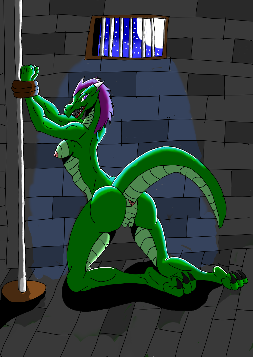 anthro anus arms_tied bound breasts butt claws crazy-fox dungeons_and_dragons female genitals hasbro hi_res kobold nipples presenting presenting_hindquarters presenting_pussy pussy raised_tail scalie solo tail wizards_of_the_coast