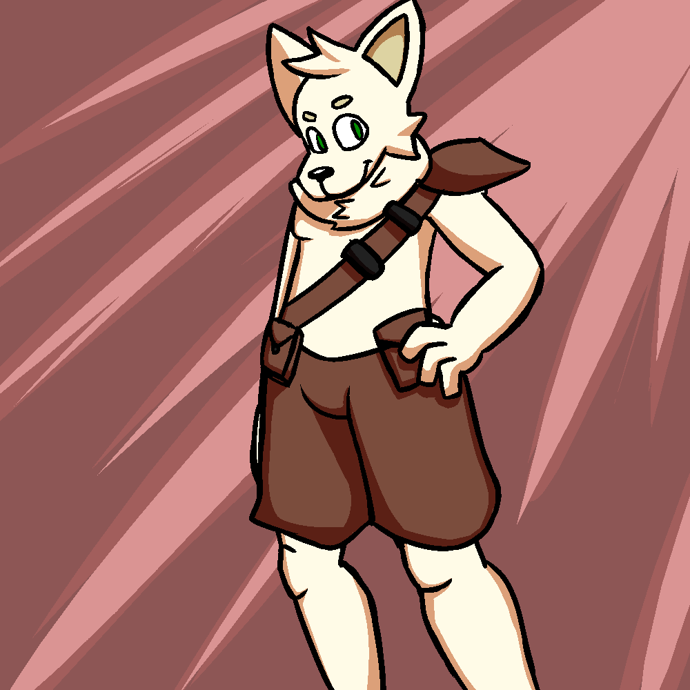 anthro arctic_wolf artsy-puppy bottomwear canid canine canis clothed clothing digital_media_(artwork) fur male mammal partially_clothed shaded smile solo solo_focus standing white_body white_fur wolf