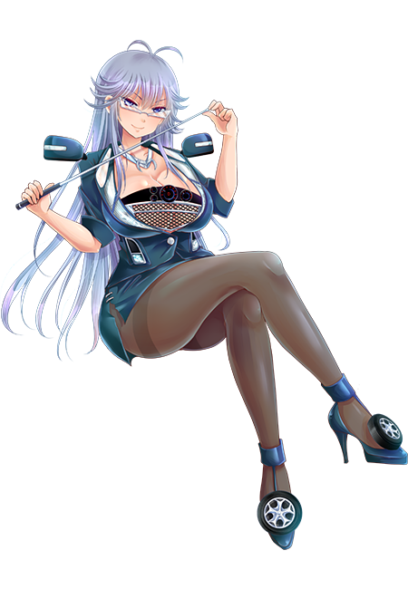 blue_eyes blue_suit breasts cleavage crossed_legs fishnet_top fishnets game_cg gauge glasses headlight high_heels huge_breasts looking_at_viewer mazda naughty_face official_art pantyhose pencil_skirt pointer side_mirror sitting skirt skirt_suit smile strappy_heels suit syanago_collection usubeni_sakurako wheel white_hair