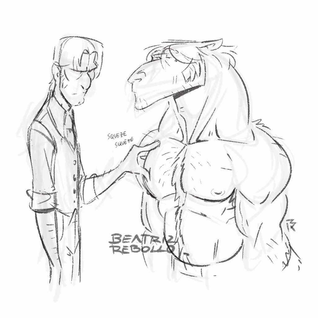 anthro beatriz_rebollo canid canine duo human male male/male mammal muscular muscular_male pecs pecs_touching sketch skinny_male squish were werecanid werecanine werewolf