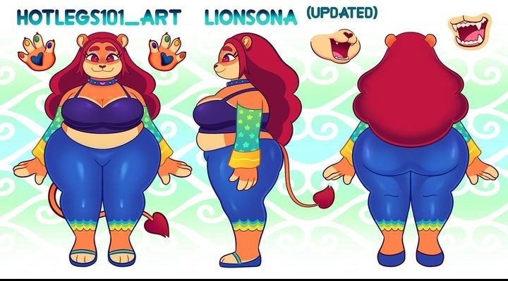 anthro belly blue_bottomwear blue_clothing blue_pants bottomwear choker clothing crop_top felid feline female fur hair hotlegs101(character) hotlegs101_art humanoid jewelry lion looking_at_viewer mammal mouth_closed multicolored_pawpads necklace open_mouth orange_body orange_fur pantherine pants pawpads rainbow_pawpads rear_view red_eyes red_hair shirt side_view sleeves solo tan_belly topwear