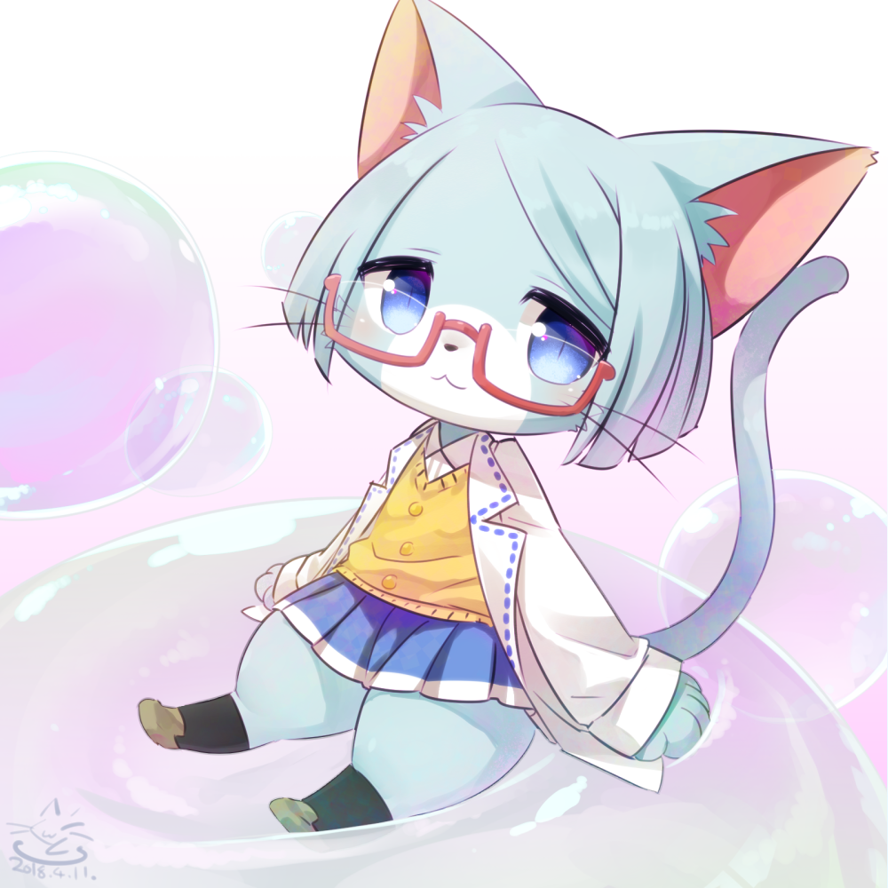2018 :3 alpha_channel ange_(cat_busters) anthro big_head blue_bottomwear blue_clothing blue_eyes blue_hair blue_skirt blush bottomwear bubble cat_busters chibi clothed clothing cotora domestic_cat eyewear felid feline felis female footwear front_view fully_clothed glasses gradient_background hair looking_at_viewer mammal on_bubble pleated_skirt portrait pupils raised_tail short_hair simple_background sitting skirt slit_pupils smile socks solo straight_hair tail thick_thighs transparent_background whiskers
