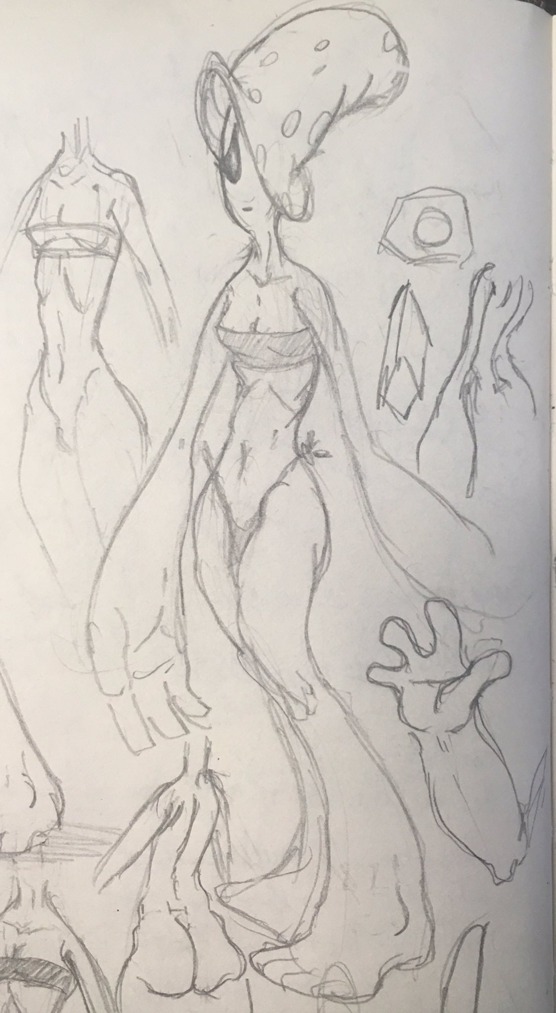 2018 4_fingers 4_toes bandeau barefoot biped black_sclera bottomless bottomwear breasts clothed clothing disembodied_hand elemental_creature elemental_humanoid eyelashes featureless_crotch feet female fingers flat_chested front_view full-length_portrait fungi_fauna fungi_humanoid fungus graphite_(artwork) guide_lines half-length_portrait hand_shot hi_res humanoid kaboodles loincloth looking_at_viewer markings multiple_images multiple_poses mushroom mushroom_humanoid navel not_furry one_eye_obstructed partially_clothed partially_clothed_female pencil_(artwork) portrait pose rear_view simple_background sketch sketch_page skinny slim solo spots spotted_markings standing tall three-quarter_view toes topwear topwear_only torso_shot traditional_media_(artwork)