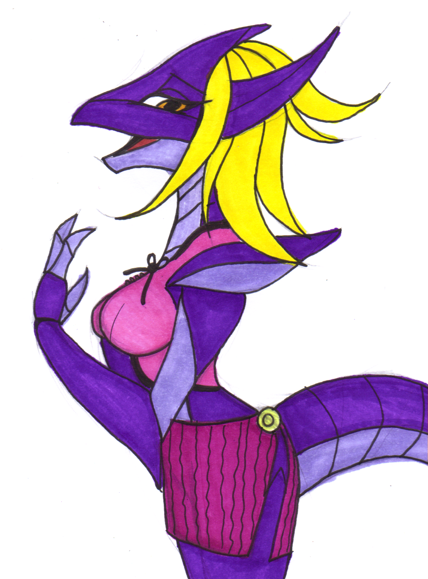 3_fingers after_transformation alternate_species anthro bahamut big_breasts blonde_hair bottomwear breasts brown_eyes claws clothed clothing dragon female final_fantasy final_fantasy_viii fingers hair happy horn ivanks looking_at_viewer open_mouth orange_eyes purple_body purple_scales quistis_trepe reptile scales scalie side_view simple_background skirt solo species_transformation square_enix standing tail teacher tongue transformation white_background