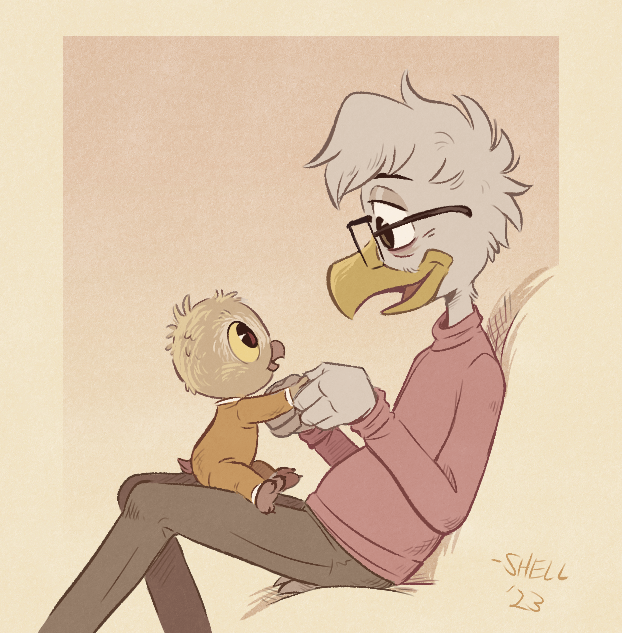 african_grey afrotropical_parrot anthro avian baby beak bird brown_clothing cheek_tuft chicken clothing crows_feet dated disney ducktales ducktales_(2017) duo eye_bags eye_contact eyewear facial_tuft fan_character father father_and_child father_and_son feathers fluffy fluffy_hair galliform gallus_(genus) glasses grey_body grey_feathers gyro_gearloose hair hand_holding head_tuft khaki_pants leucistic looking_at_another male neck_tuft on_lap onesie orange_beak orange_clothing parent parent_and_child parent_and_son parrot phasianid pink_background pink_beak pink_clothing pink_feet scut_tail shellyochunks short_tail signature simple_background son sweater tail tan_background tan_body tan_feathers topwear trans_(lore) trans_man_(lore) true_parrot tuft turtleneck white_body white_feathers yellow_background yellow_beak yellow_body yellow_eyes yellow_feathers yellow_sclera young