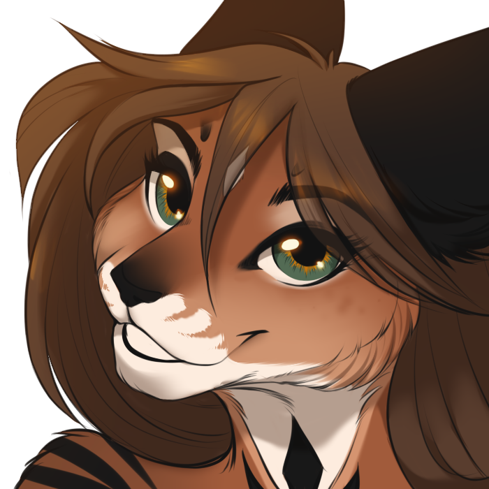 2021 anthro brown_body brown_fur brown_hair caracal caracal_(genus) dafka digital_media_(artwork) eyebrows eyelashes felid feline female fur green_eyes hair looking_at_viewer mammal solo