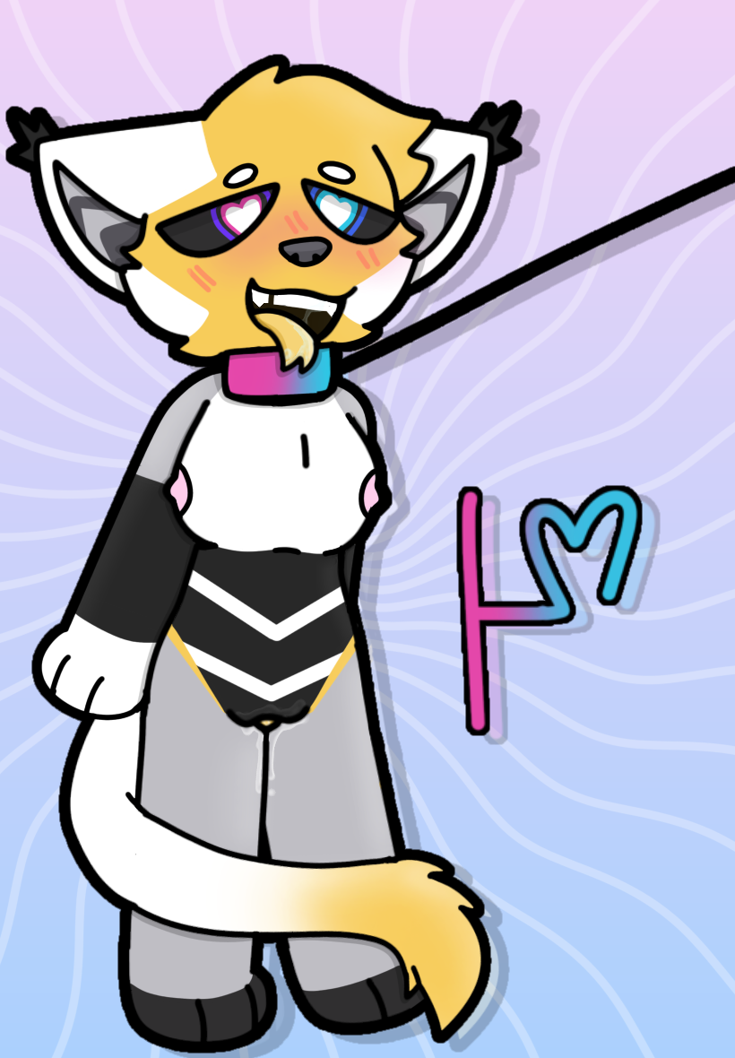 &lt;3 &lt;3_eyes anthro blush canid canine collar female fluffyfoxanimates forked_tongue hybrid leash long_tail mammal open_mouth solo tail tongue